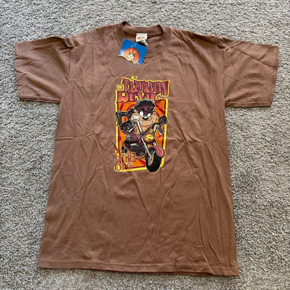 NEW Vintage 90s Looney Tunes Taz Tazmanian Devil The Wild One Motorcycle Shirt M